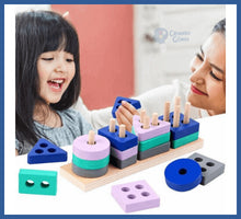 Carregar imagem no visualizador da galeria, Blocos De Encaixe Cognitivo - 100% Madeira - bloco de
