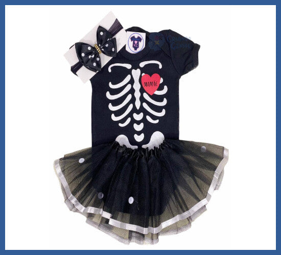 Body Bebê Menina Caveira Halloween Abobora + Tule + Laço