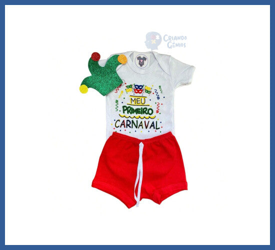 Body Bebe Primeiro Carnaval + Shorts + Mascara