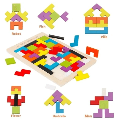 Tetris De Madeira Jogo De Raciocínio Lógico e Espacial