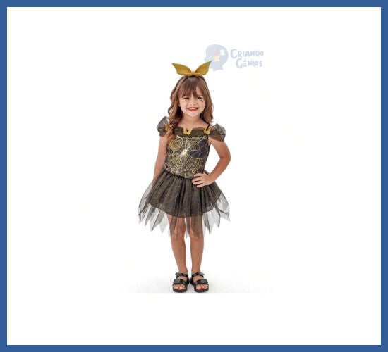 Fantasia Infantil Halloween Bruxinha Com Tiara Carnaval