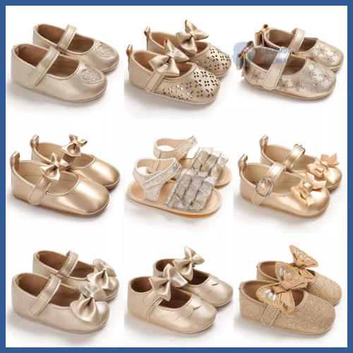 Golden Newborn Baby Baptism Walking Shoes Elegant And Noble