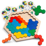 Tangram Hexágono 14 Peças Tetris 3d Madeira