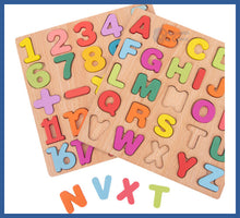 Carregar imagem no visualizador da galeria, Quebra-cabeça Do Alfabeto e Números Em Madeira - encaixe
