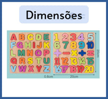 Carregar imagem no visualizador da galeria, Quebra-cabeça Do Alfabeto e Números Em Madeira - encaixe
