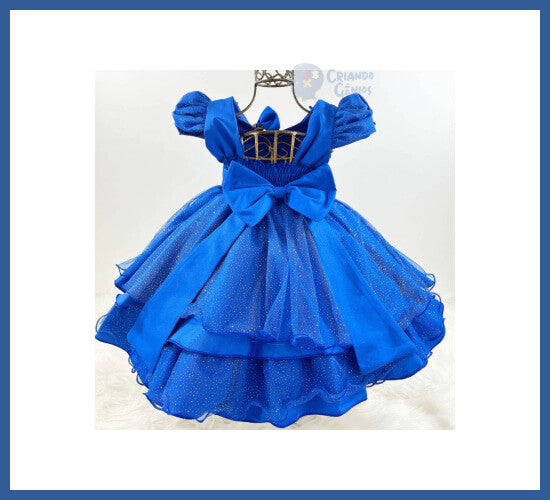 Vestido Borboleta Azul Royal Festa Infantil Com Lacinho De