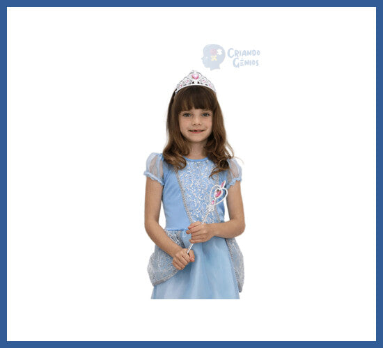 Vestido Infantil Fantasia Princesa Bela Azul Pronta Entrega