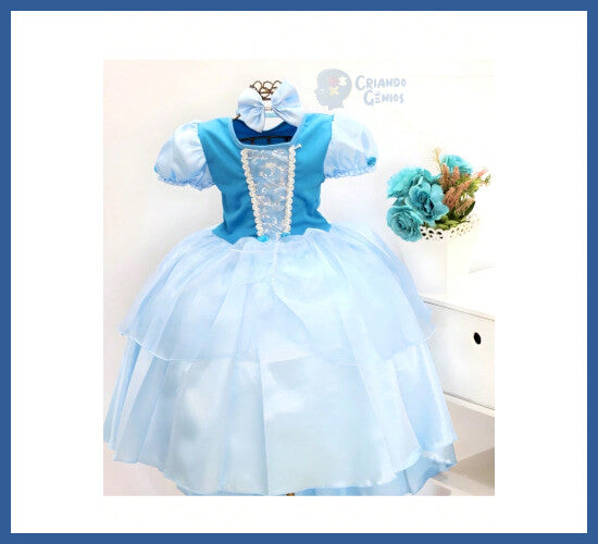 Vestido Infantil Fantasia Princesa e Tiara Laço Coroa