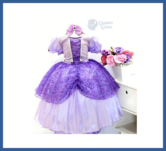 Vestido Infantil Fantasia Princesa e Tiara Laço Coroa