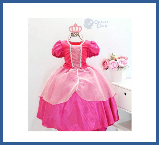 Vestido Infantil Fantasia Princesa e Tiara Laço Coroa