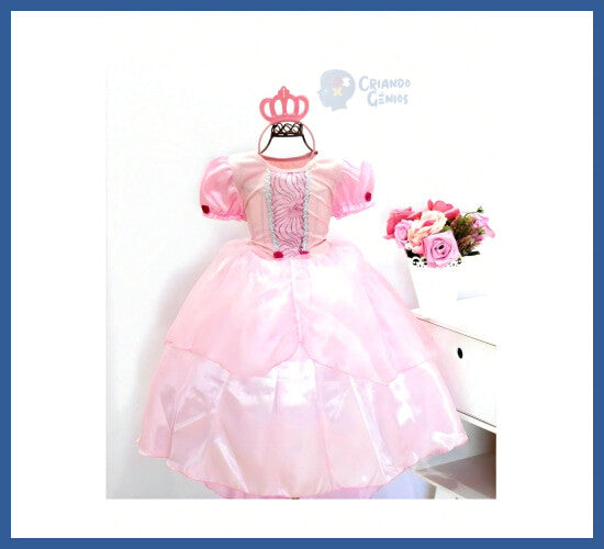 Vestido Infantil Fantasia Princesa e Tiara Laço Coroa